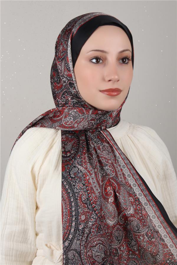 Linda Etnik Desen Şal 1718-20 Siyah-Kırmızı 