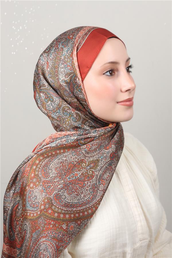 Linda Etnik Desen Şal 1718-4 Kiremit