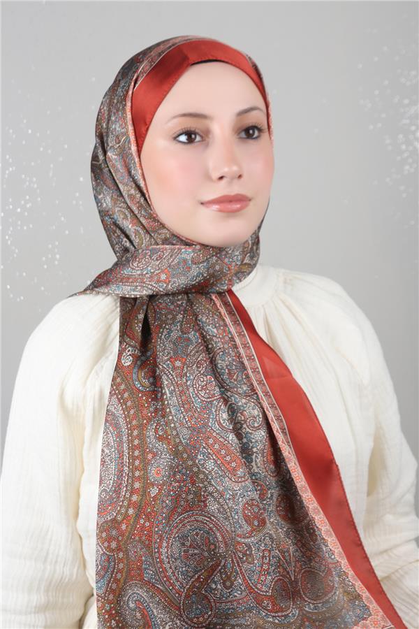 Linda Etnik Desen Şal 1718-4 Kiremit