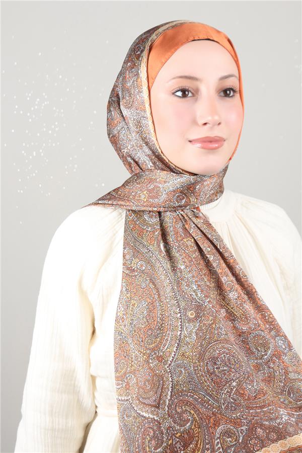 Linda Etnik Desen Şal 1718-8 Turuncu 