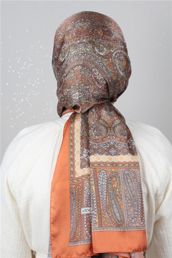 Linda Etnik Desen Şal 1718-8 Turuncu 