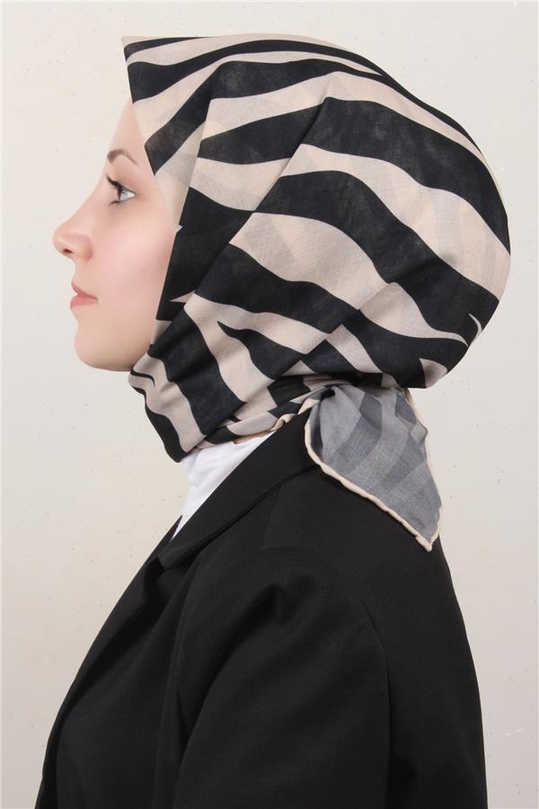 Locella Pamuklu Soft Eşarp 4160-6 Bej-Siyah