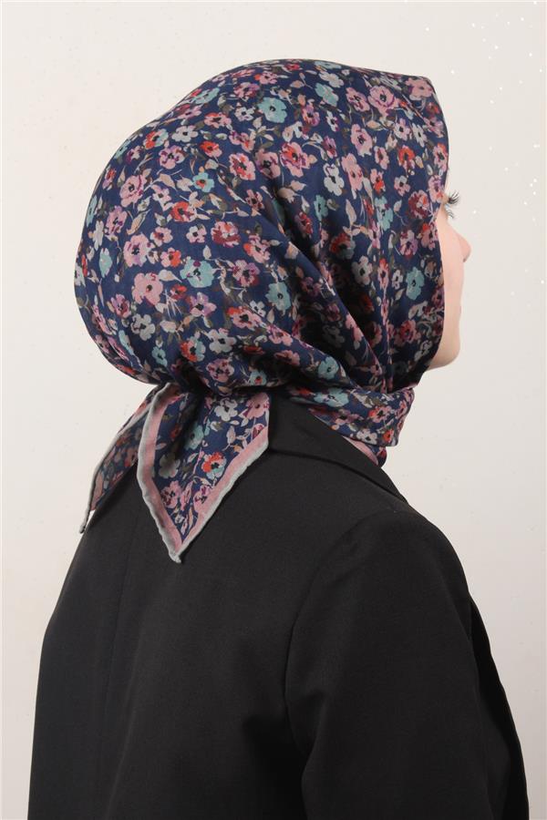 Locella Pamuklu Soft Eşarp 4161-5 Lacivert-Pudra