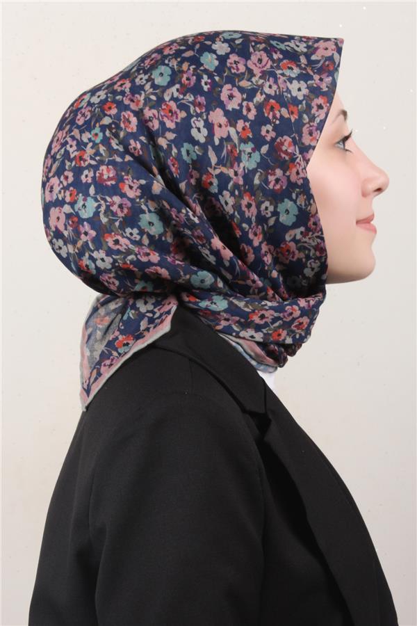 Locella Pamuklu Soft Eşarp 4161-5 Lacivert-Pudra