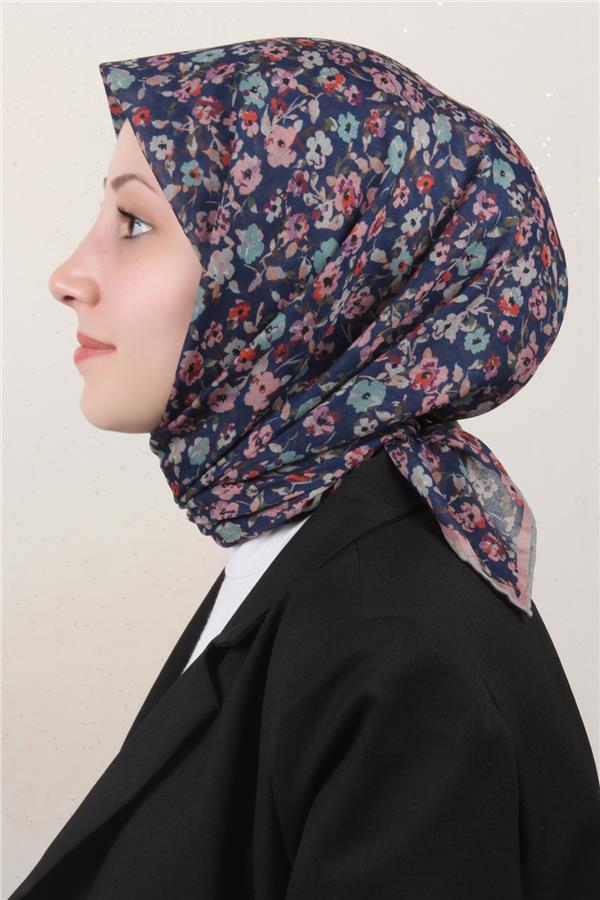 Locella Pamuklu Soft Eşarp 4161-5 Lacivert-Pudra