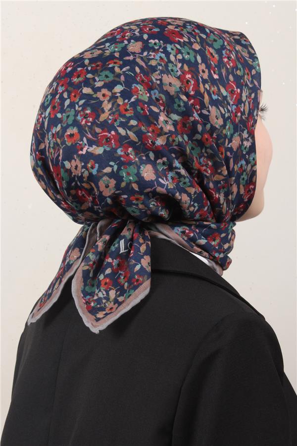 Locella Pamuklu Soft Eşarp 4161-7 Lacivert-Taş