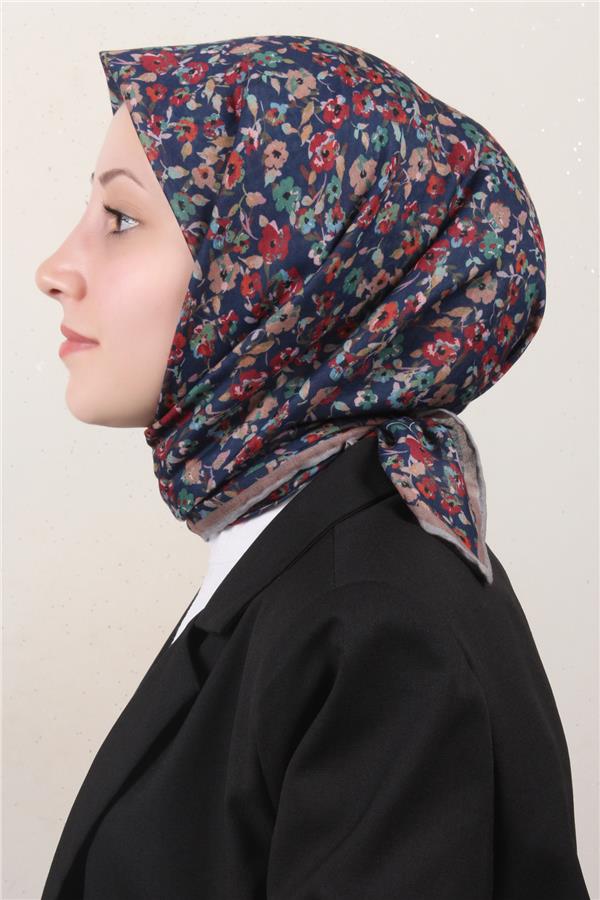 Locella Pamuklu Soft Eşarp 4161-7 Lacivert-Taş