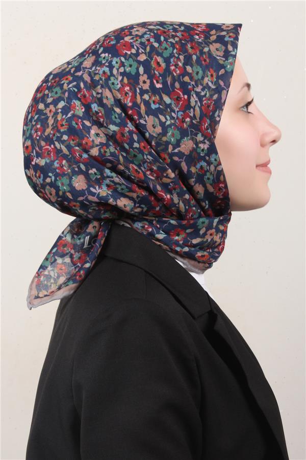 Locella Pamuklu Soft Eşarp 4161-7 Lacivert-Taş