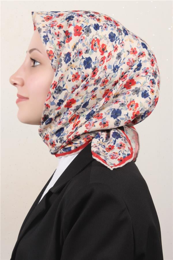 Locella Pamuklu Soft Eşarp 4161-9 Bej-Kırmızı