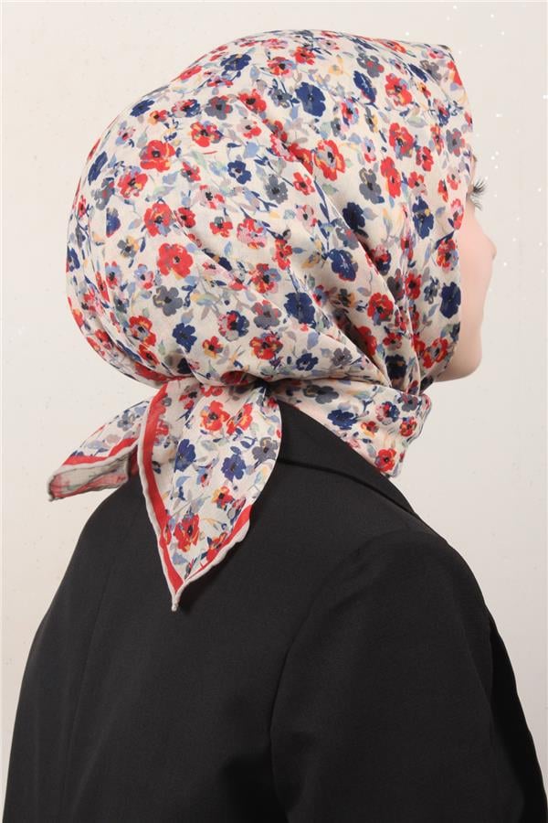 Locella Pamuklu Soft Eşarp 4161-9 Bej-Kırmızı