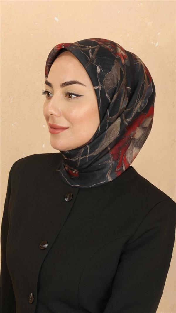 Locella Pamuklu Soft Eşarp 4524-9 Siyah-Kırmızı 