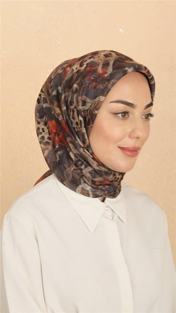Locella Pamuklu Soft Eşarp 4529-9 Turuncu-Gri 