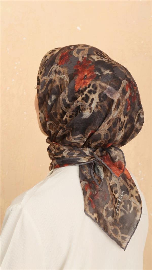 Locella Pamuklu Soft Eşarp 4529-9 Turuncu-Gri 