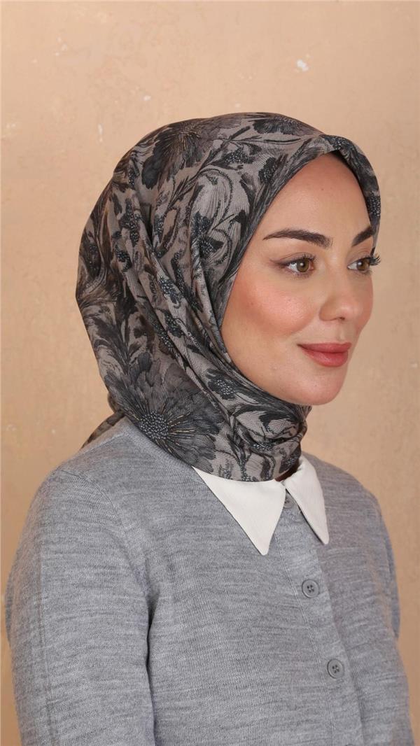 Locella Pamuklu Soft Eşarp 4532-10 Siyah-Vizon 
