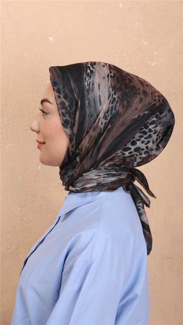 Locella Pamuklu Soft Eşarp 4534-8 Siyah-Kahve 