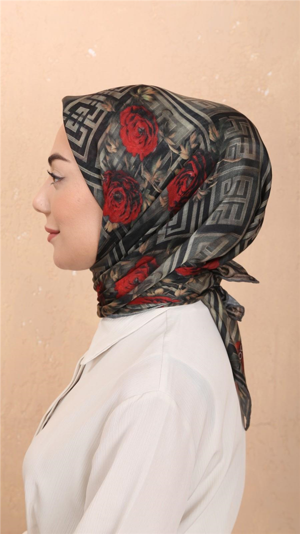 Locella Pamuklu Soft Eşarp 4544-1 Siyah-Yeşil 