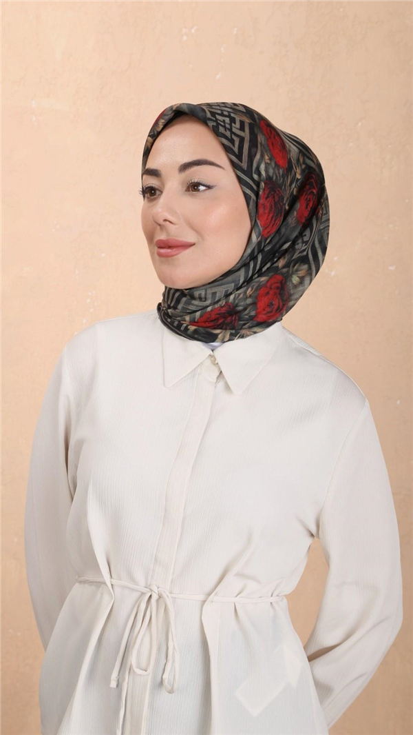 Locella Pamuklu Soft Eşarp 4544-1 Siyah-Yeşil 