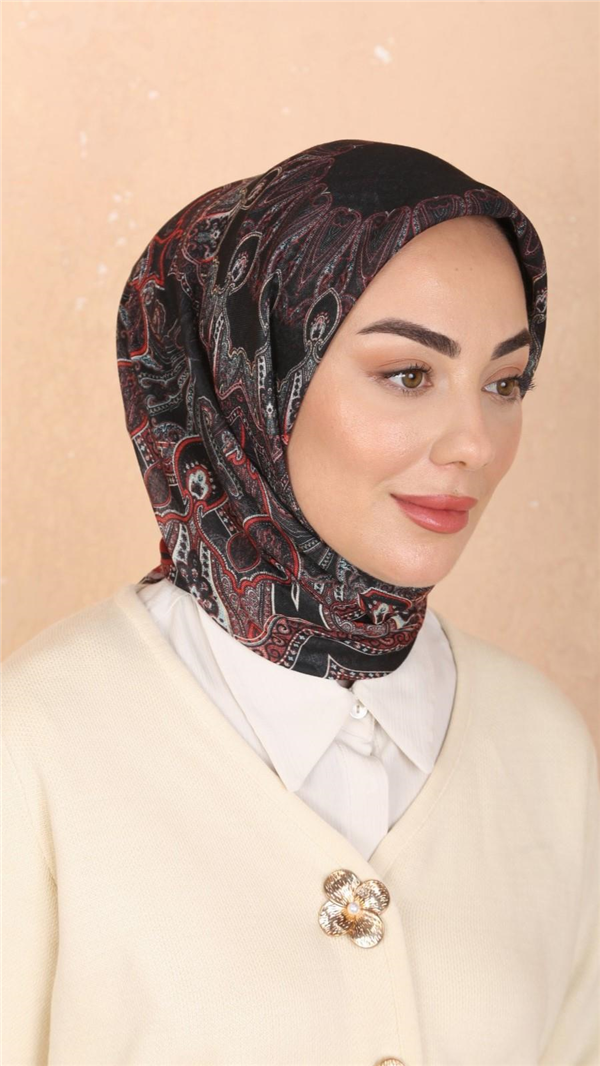 Locella Pamuklu Soft Eşarp 4548-3 Kırmızı-Siyah 