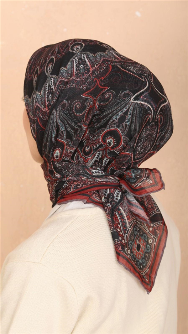 Locella Pamuklu Soft Eşarp 4548-3 Kırmızı-Siyah 