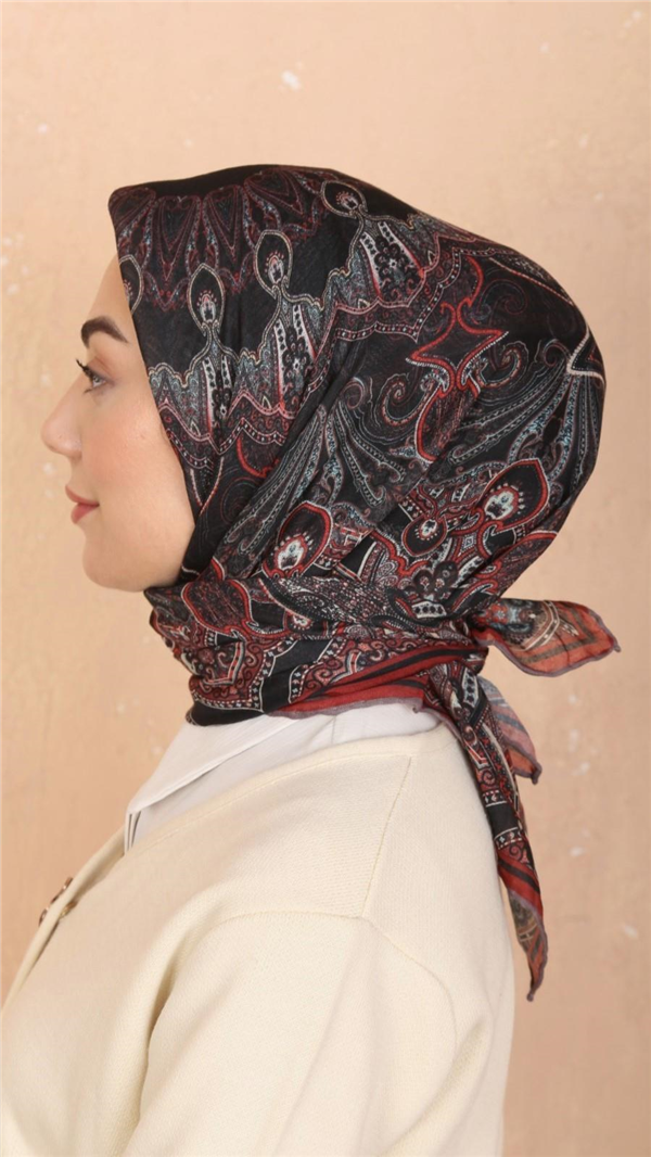 Locella Pamuklu Soft Eşarp 4548-3 Kırmızı-Siyah 