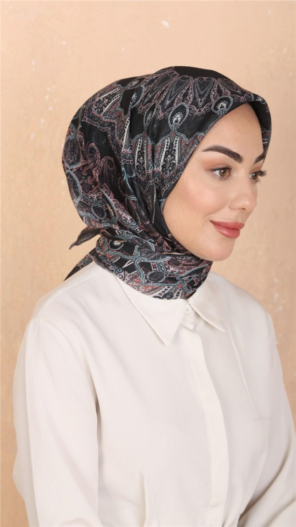 Locella Pamuklu Soft Eşarp 4548-6 Siyah-Gri 
