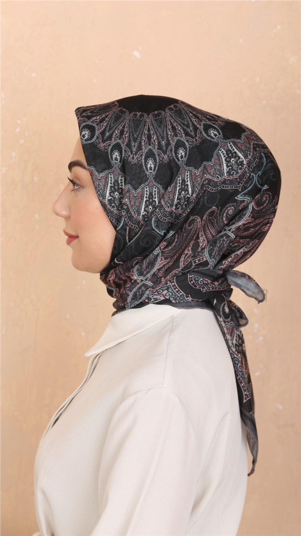 Locella Pamuklu Soft Eşarp 4548-6 Siyah-Gri 