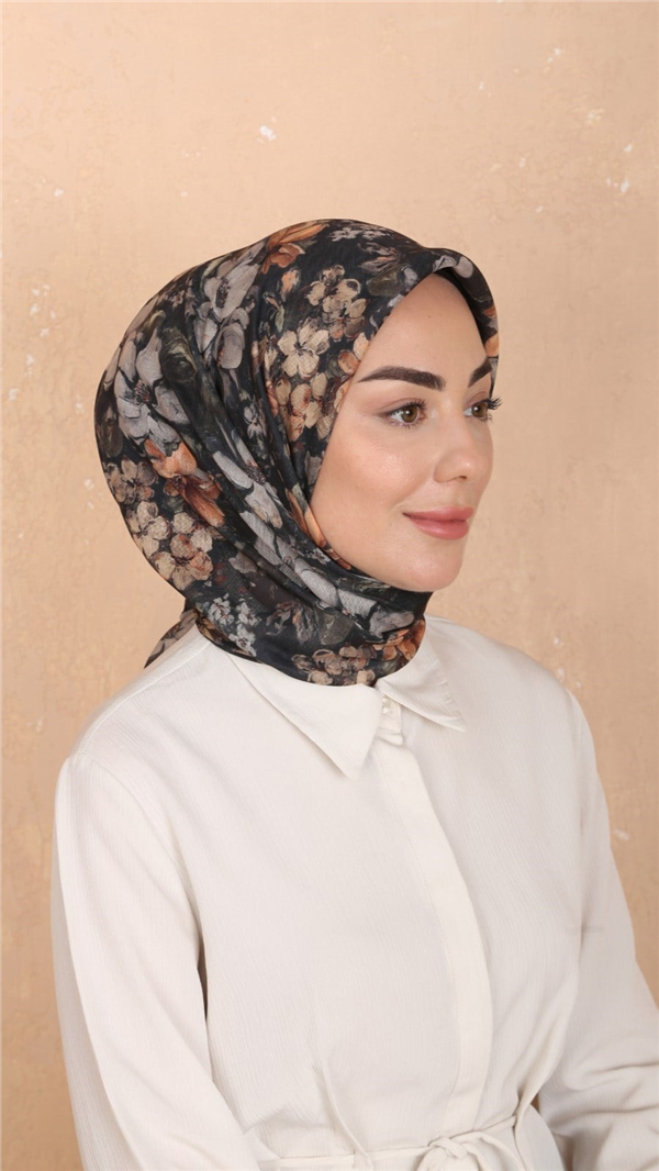 Locella Pamuklu Soft Eşarp 4549-11 Siyah-Turuncu 