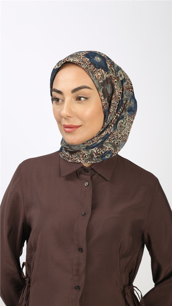 Locella Pamuklu Soft Eşarp 4550-3 Kahve-Mavi 