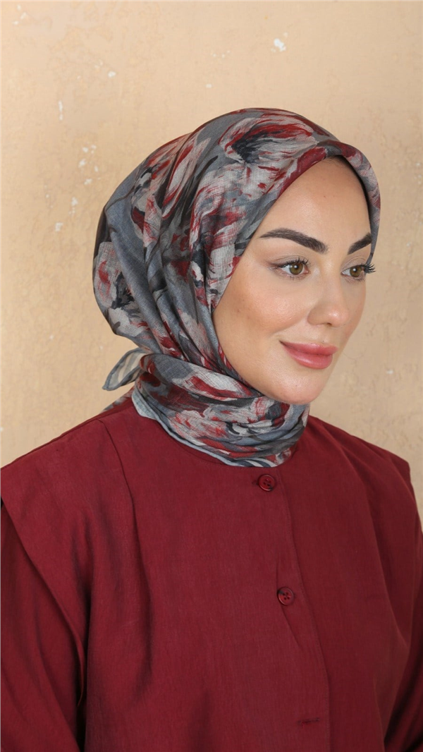 Locella Pamuklu Soft Eşarp 4551-8 Gri-Bordo 