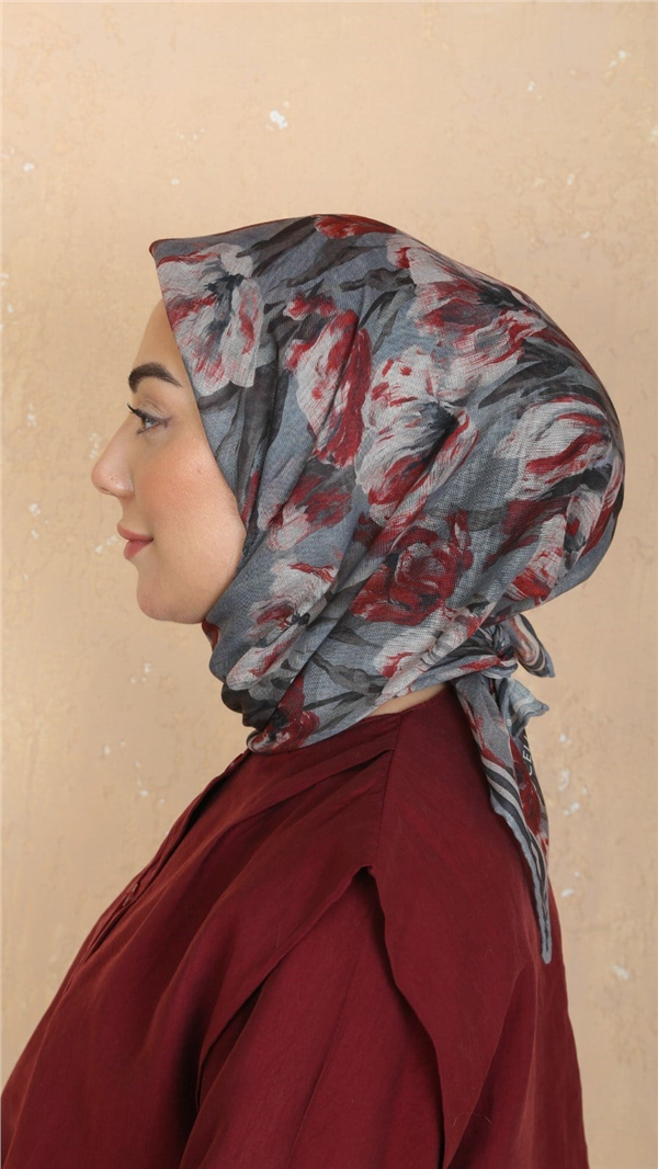 Locella Pamuklu Soft Eşarp 4551-8 Gri-Bordo 