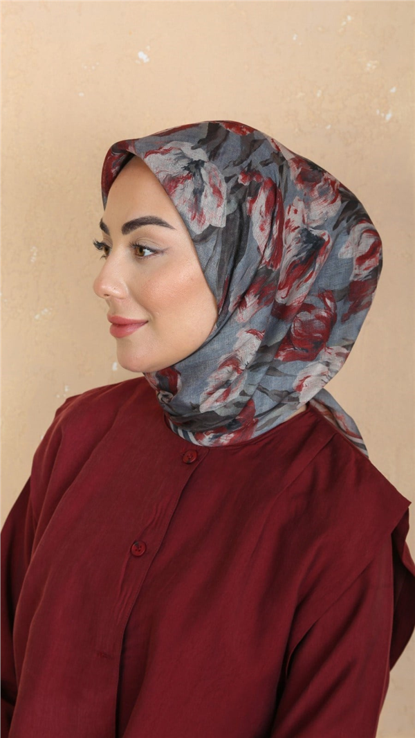 Locella Pamuklu Soft Eşarp 4551-8 Gri-Bordo 