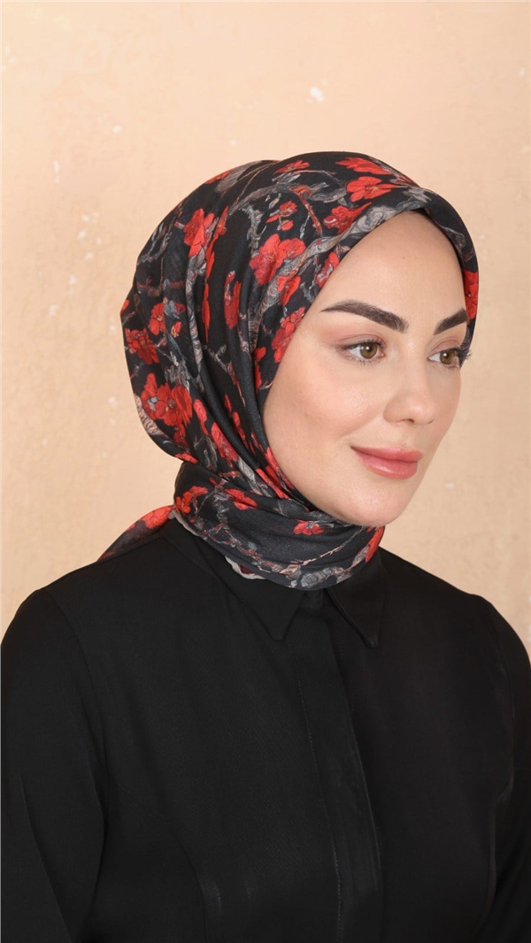 Locella Pamuklu Soft Eşarp 4555-6 Siyah-Kırmızı 