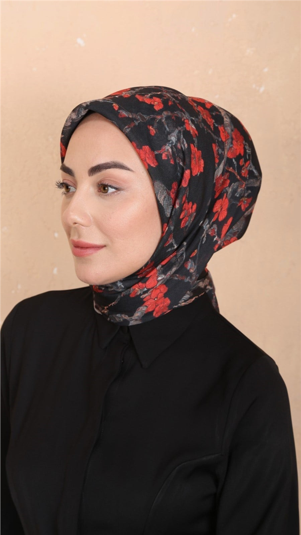 Locella Pamuklu Soft Eşarp 4555-6 Siyah-Kırmızı 