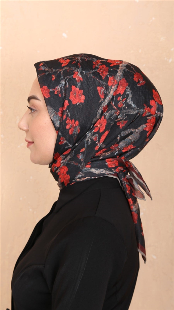 Locella Pamuklu Soft Eşarp 4555-6 Siyah-Kırmızı 