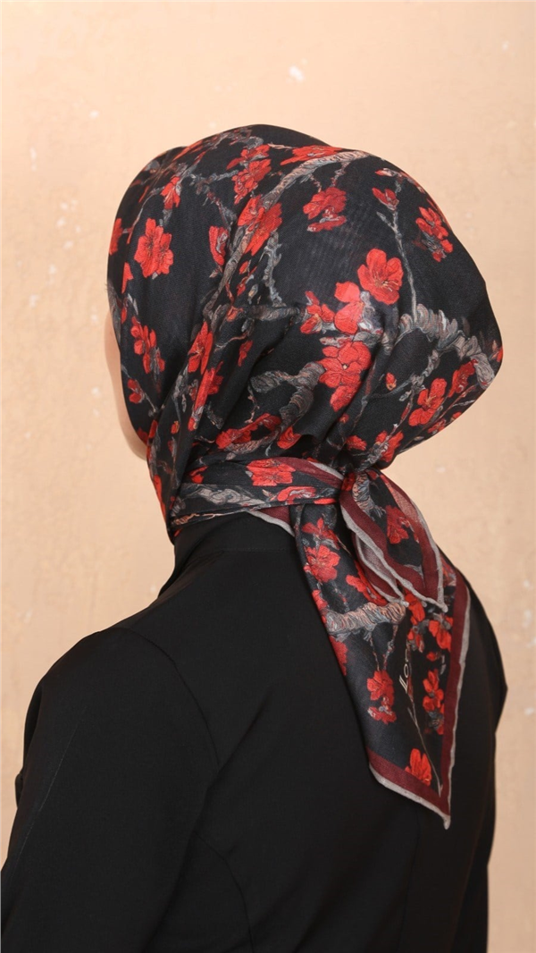 Locella Pamuklu Soft Eşarp 4555-6 Siyah-Kırmızı 