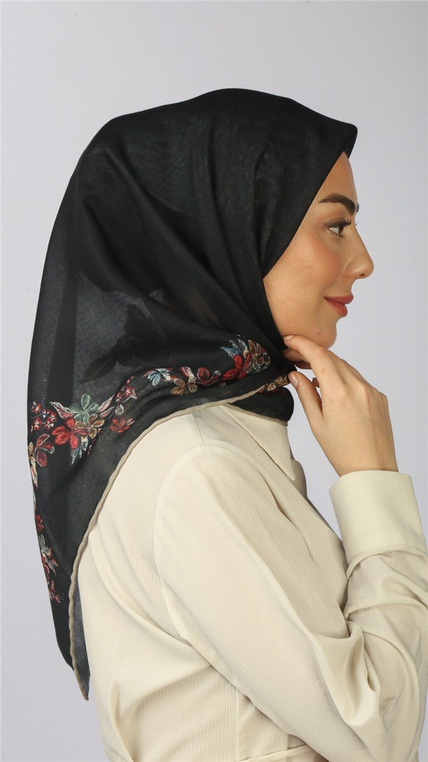 Locella Pamuklu Soft Eşarp 4556-8 Siyah-Kırmızı 