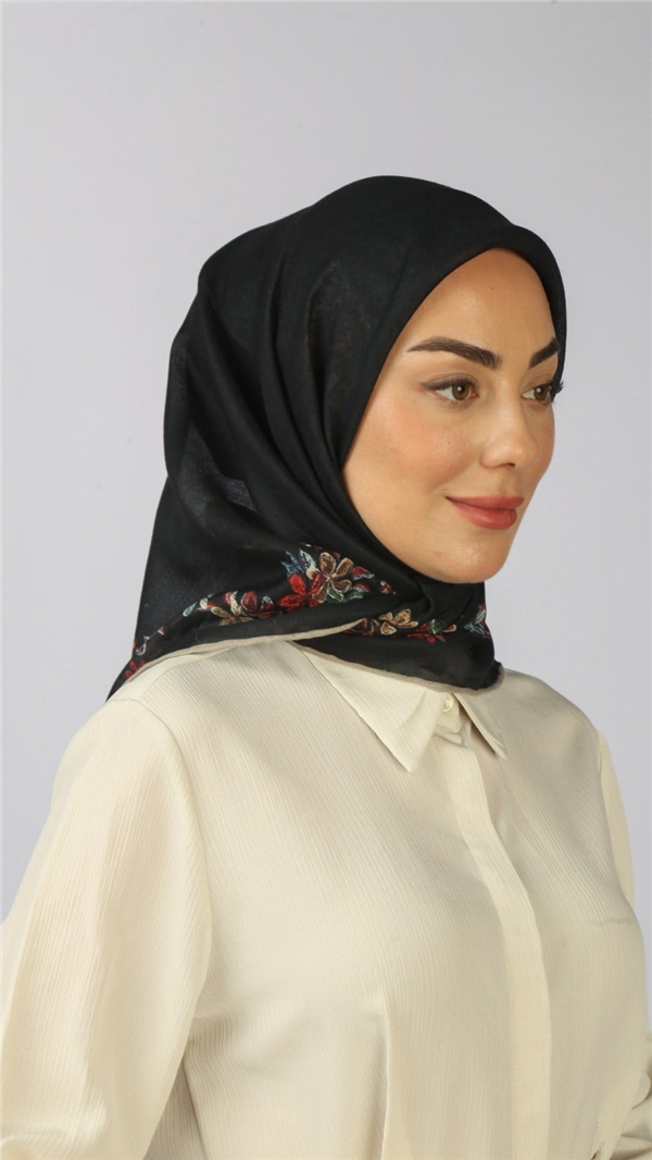 Locella Pamuklu Soft Eşarp 4556-8 Siyah-Kırmızı 