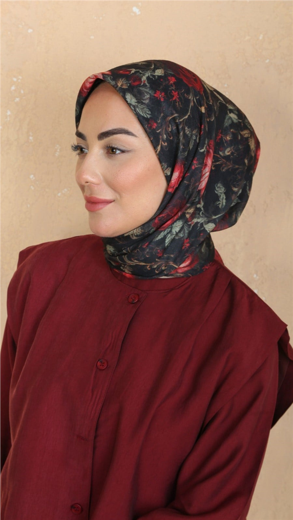 Locella Pamuklu Soft Eşarp 4560-5 Kırmızı-Siyah 