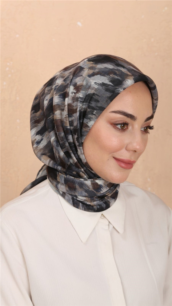 Locella Pamuklu Soft Eşarp 4564-7 Siyah-Gri 