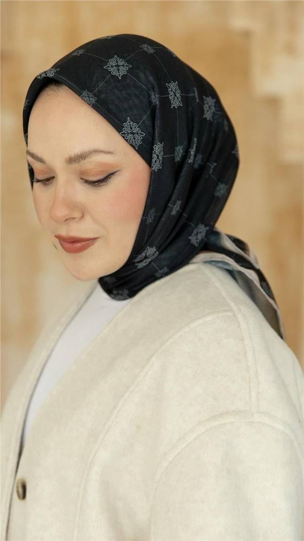 Locella Pamuklu Soft Eşarp 4568-14 Siyah-Bej 