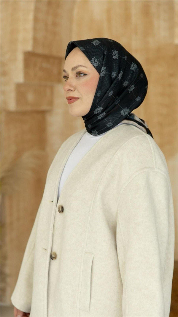 Locella Pamuklu Soft Eşarp 4568-14 Siyah-Bej 