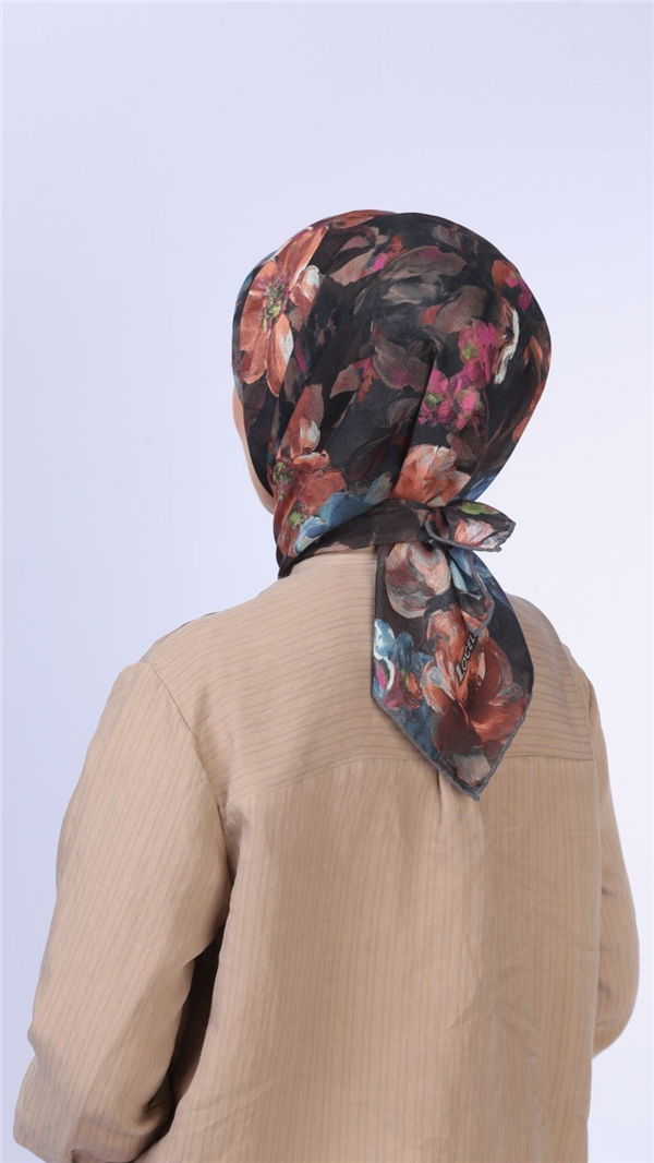 Locella Pamuklu Soft Eşarp 4570-7 Siyah-Kahve 