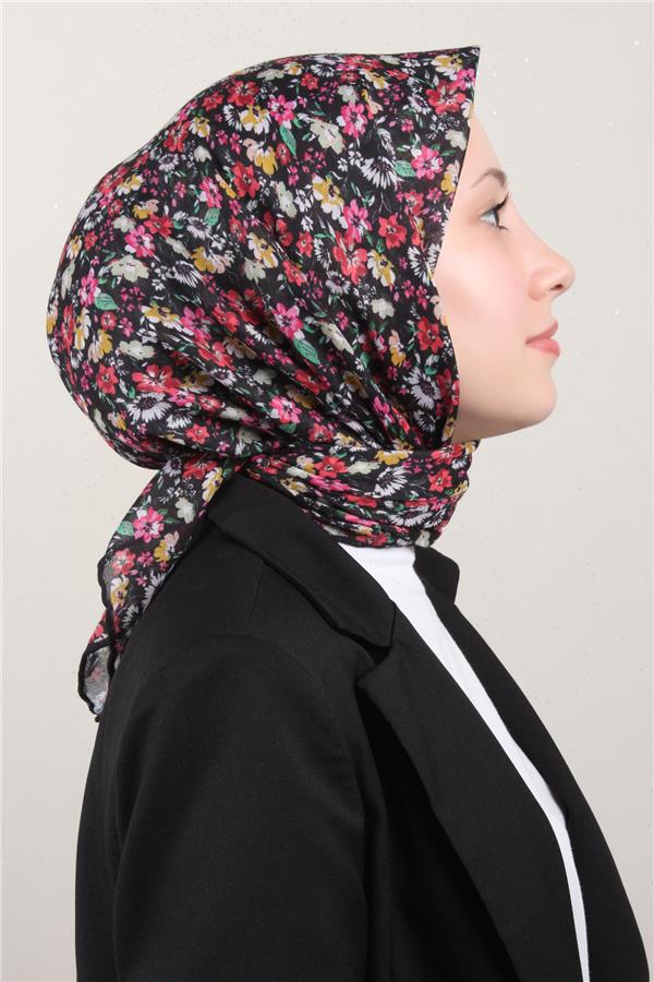 LopRes Pamuklu Soft Eşarp 4151-3 Siyah-Pembe