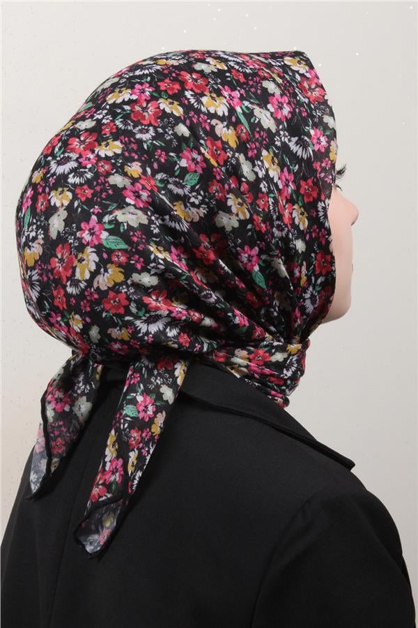 LopRes Pamuklu Soft Eşarp 4151-3 Siyah-Pembe