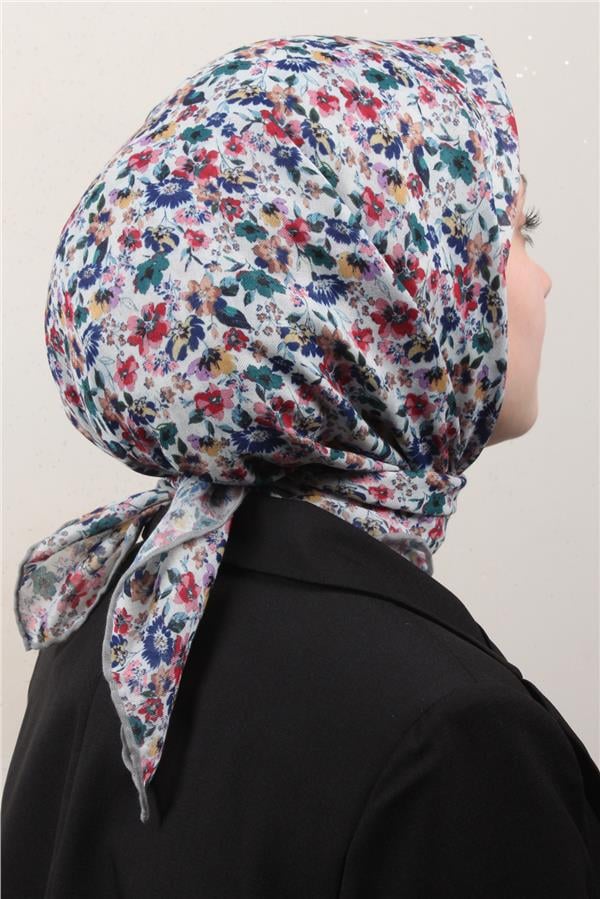 LopRes Pamuklu Soft Eşarp 4151-7 Beyaz-Taş