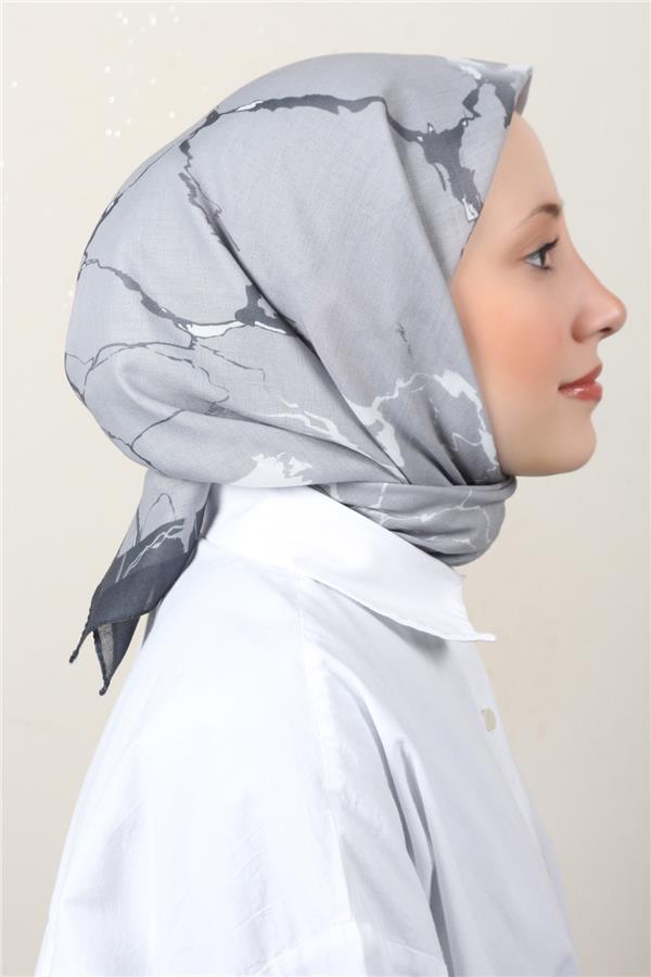 Lux Soft Pamuklu Eşarp 4040-172 Gümüş-Küf Yeşili 