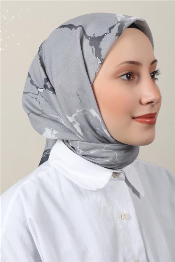 Lux Soft Pamuklu Eşarp 4040-172 Gümüş-Küf Yeşili 