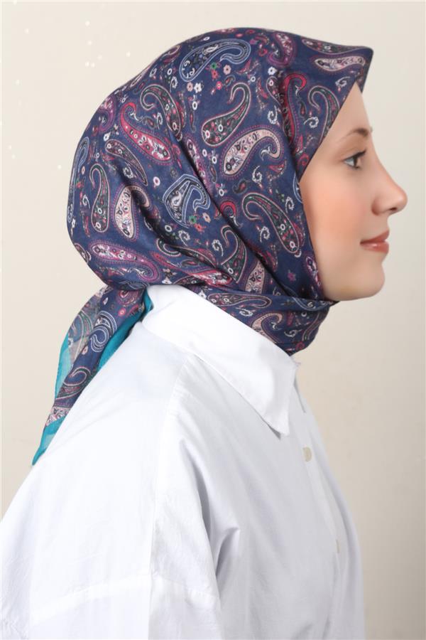 Lux Soft Pamuklu Eşarp 4040-178 Yeşil-Lacivert 