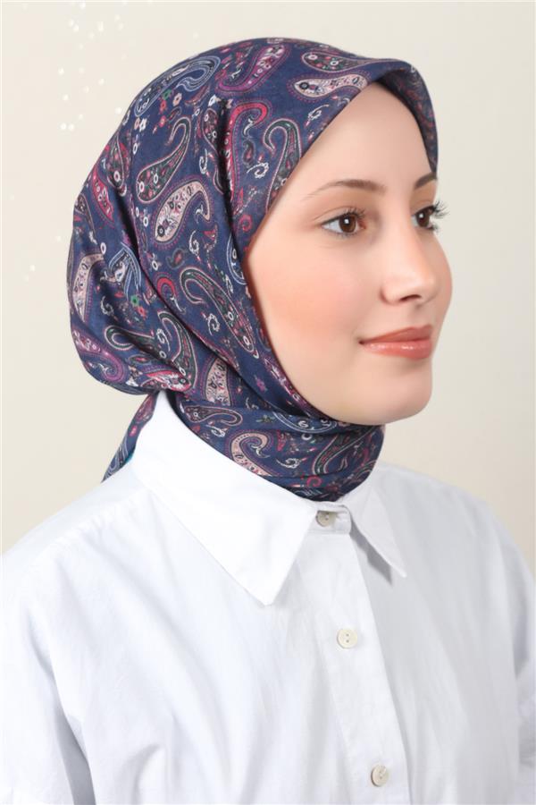 Lux Soft Pamuklu Eşarp 4040-178 Yeşil-Lacivert 