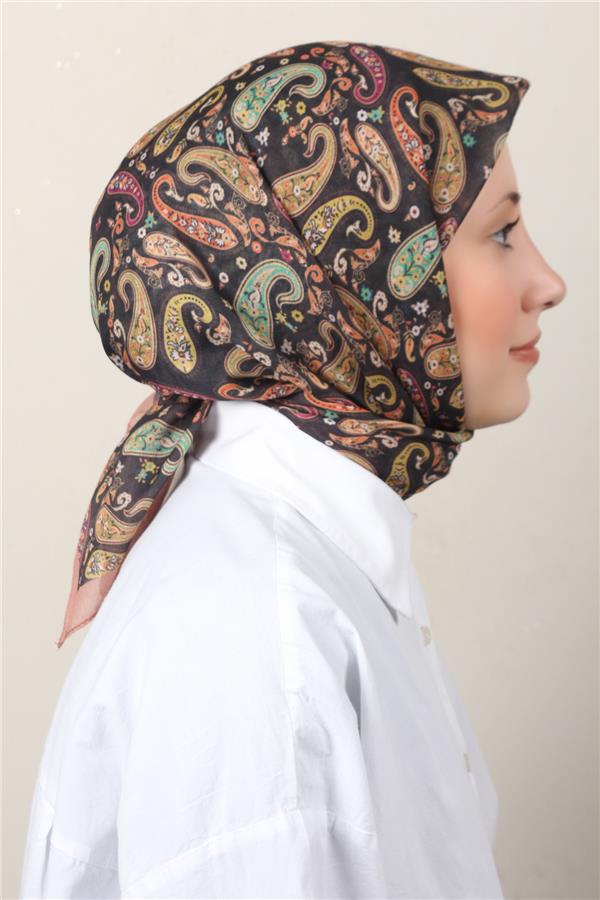 Lux Soft Pamuklu Eşarp 4040-183 Somon-Siyah